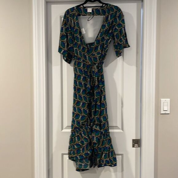 New in package!Women's Green Journey Maxi Wrap Dress African Peacock - Picture 4 of 4